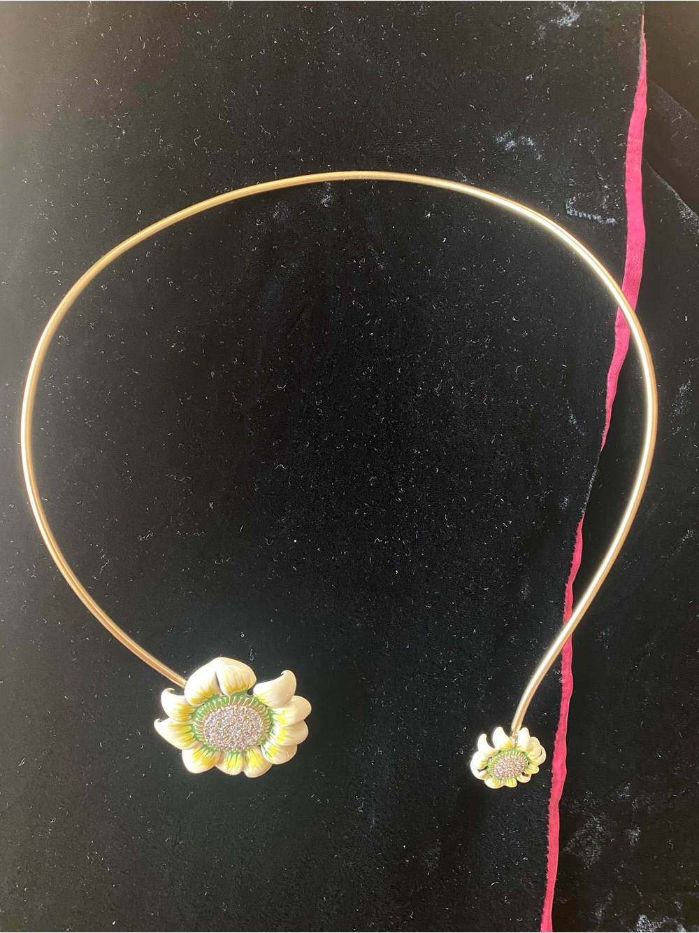 Elizabeth and James Gold-Tone Sunflower Open Collar Necklace with Yellow Enamel